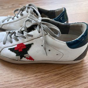 Golden Goose Superstars size 38EU.  Rare design, white leather w/ beaded stars